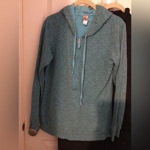 Lucy brand athletic long sleeved, half zipped front with hood, turquoise